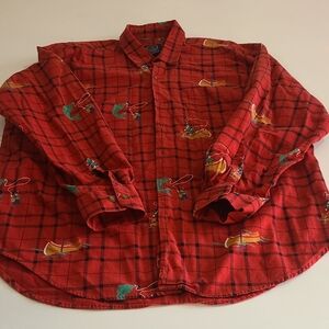 Vintage Plaid Shirt With Fly Fishing Print